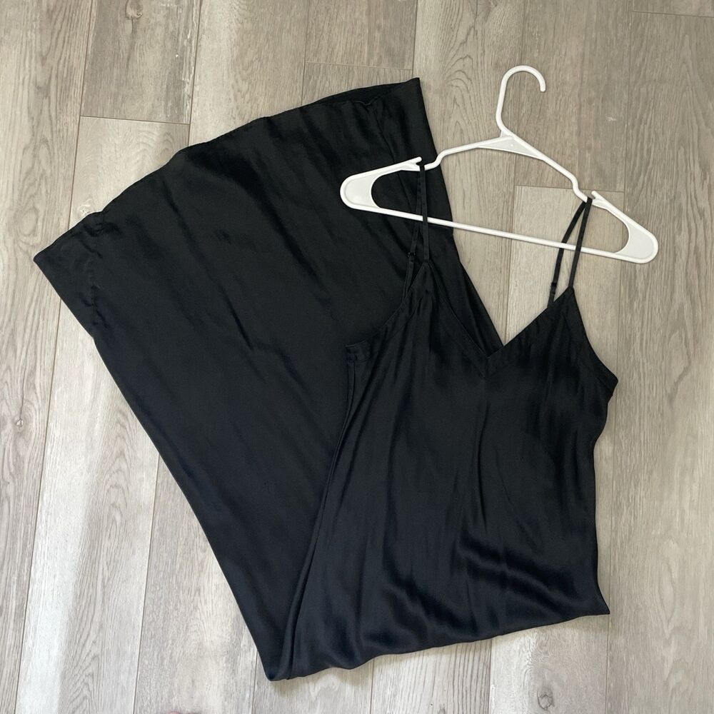 Ginia Silk Dress v neck slip midi womens Black (size 6) minimalist formal party